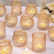 Gold Votive Candle Holders Set of 24- Gold Candle Holders Bulk for Table Centerpiece, Tea Lights Candle Holder Glass for Wedding Shower, Home & Party Decor