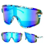 Oversized RETRO SPORTY WRAP Shield Cycling SUN GLASSES Large Big Graffiti Frame