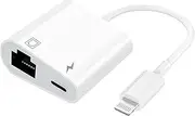 Lightning to Ethernet Adapter, 2 in 1 RJ45 Ethernet LAN Network Adapter for iPhone/iPad/iPod, Supports 100Mbps Ethernet Network with Charge Port, Plug and Play, Compatible with All iOS