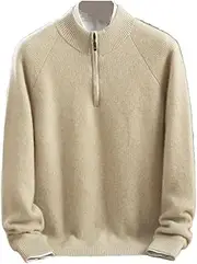 [Hamthuit] Men's Semi High Neck Zipper Sweater Half-Height Collar Thick Warm Pullover Half High Neck Sweater