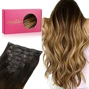 WENNALIFE Seamless Clip In Hair Extensions, 20 Inch 150g 7pcs Dark Brown to Chestnut Brown and Dirty Blonde Hair Extensions Clip in Human Hair Invisible PU Skin Weft Remy Human Hair Extensions