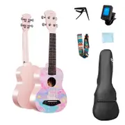Nevenka Mahogany Wooden Ukulele Beginner Pack Instrument All in One Kit for Girls Boys-Deer