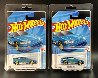 LOT of TWO Hot Wheels '88 Honda CR-X in Matte Blue WITH SpotCase™ Protectors!
