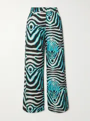 [SIEDRÉS] SIEDRÉS - Zebra-printed Cotton And Linen-blend Wide-leg Pants - Blue - EU 42 EU 42 Blue