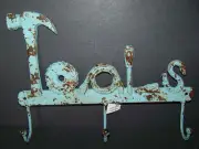 Cast Iron Tools Sign w/ 3 Hooks, Wall Rack, 11.5" x 8.5" Workshop Rustic Country