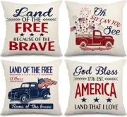 Whaline 4 Pieces July 4th Pillow Cover Independence Day Cushion Case 18" x 18"