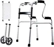 Lightweight Standard Walker With Detachable Seat 3-in-1 Stand-Assist Folding Walker With Wheels And Non-Slip Foot Pad Height Adjustable Assisted Walking Aid