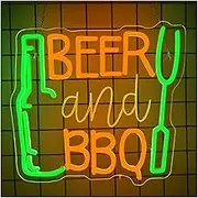 Sign Lamp Beer And BBQ Neon Sign Dimmable LED Sign Wall Hanging Decor For Shop Signs Home Bar Wall Art 33.9x32cm