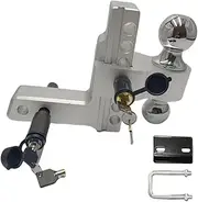 Accskzo Adjustable Trailer Hitch Ball Mount for 2" Receiver, 6" Drop/Rise Heavy Duty Aluminum Tow Hitch with Dual Ball (2" & 2-5/16"), with Anti-Theft Pins Locks & Hitch Tightener – Silver