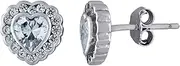 [JewelryWeb] 925 Sterling Silver Womens CZ Simulated Diamond Valentine Love Heart Stud Earrings-Stud Earring for Women