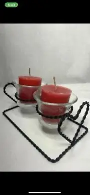 DOUBLE HEART 2 VOTIVE CANDLE HOLDER PAIR W/ GLASS CUPS (CANDLES SOLD SEPARATE)
