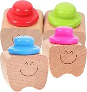 HAMPPLIES 4Pcs Keepsake Tooth Box Cute Wooden Tooth Holders for Trinket Storage Organizers