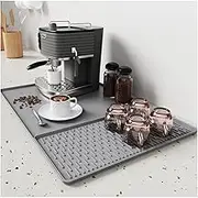Silicone Coffee Mat, 24'' x 16'' Coffee Accessories,Coffee Bar Mat with Detachable Dish Drying Mat for Kitchen Countertops,Fit for Coffee Maker Machine, Coffee Pot ,Espresso Machine ,Gray