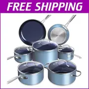 12-Piece Duralon Blue Ceramic Nonstick Cookware Set - Induction & Oven Safe