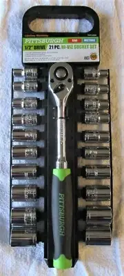 PITTSBURGH 1/2" DRIVE 21 PC HI-VIZ SOCKET SET SAE METRIC 62304 72T NEW