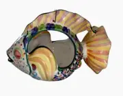 Vintage MacKenzie Childs Majolica Hand Painted Hanging Fish Bowl Planter Rare