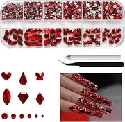 Nail Rhinestones Nail Art Gems Crafts Crystals Glass Decorations Set Ab Rhinestones Flatback Design Face Clothes Shoes Decor Diy Acrylic Nail Art Decoration(red)