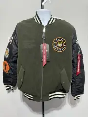 Alpha Industries MA-1 Wool Varsity Jacket Green Bomber Flight Pilot Medium