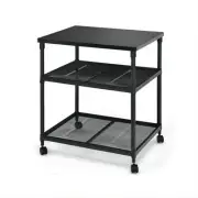 Black 3-Tier Kitchen Cart Printer Stand Rolling Fax Cart with Adjustable Shelf
