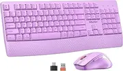 MEETION Wireless Keyboard and Mouse, Computer Keyboard Mouse, 3 DPI Adjustable USB A and USB C Adapter Full-Sized Cordless, Wrist Rest for PC/Computer/Laptop/Windows/Mac, Purple
