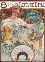 art nouveau Biscuits Lefevre Utile alphonse Mucha ceramic tile mural backsplash