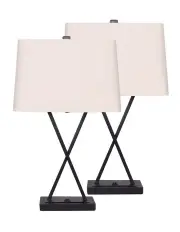 [Sarantino] Metal Table Lamp Rectangular Shade X Stand Cream