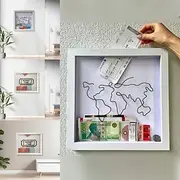 Adventure Archive Box, Travel Shadow Box with Slot, Memory Boxes for Keepsakes, Shadow Box Frame, Ticket Holder with World Map and Plane Design, Photo Theatre