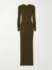[ÉTERNE] ÉTERNE - Long Sleeved Crew Neck Ribbed Stretch-jersey Maxi Dress - Army green - large large Green