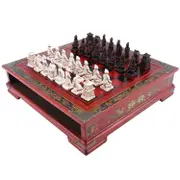 Wood Chess Chinese Retro Terracotta Chess Wood Do Old Carving Resin Chessman Christmas Birthday Premium Gift brown