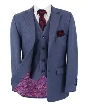 Boys Texture Tweed Suit Tailored Fit Mid Blue Wedding Page Boy Prom 3 Piece Set