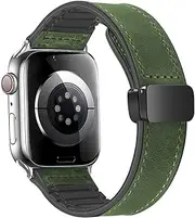 Magnetic Leather Watch Band Compatible with Apple Watch Band 49mm 45mm 44mm 42mm, Genuine Leather with Magnetic Buckle Replacement Strap Compatible with Apple Watch Ultra Series-Black