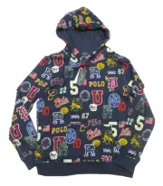 Polo Ralph Lauren Boys Navy Letterman Graphic Fleece Pullover Hoodie