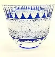 (Traditional Forward) Guinomi Chrysanthemum Connecting and Turtle Shell, Kiriko Glass, Guinomi Ochoko, Paulownia Box, Promitsu Kiriko Workshop, Made in Japan, Independent Kiriko Artist Mitsu Saito