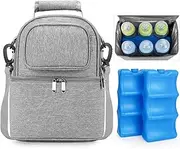 Breastmilk Cooler Bag with Ice Pack Bottle Cooler Bag for Baby Milk Breast Pump Bag with Cooler Double Deck Breast Milk Storage Bag for Breastfeeding Nursing Daycare Insulated Lunch Bag with Strap
