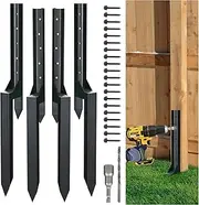 Fence Post Repair Steel Stakes: Anchor Ground Spike 4 Pack Support Bracket for Wood Fence Mender Kit