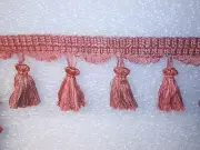 6 yards TASSEL FRINGE 3" - MAUVE PINK/CREAM - Drapery Curtain Fabric Trim
