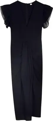 1 Only Double Ruffle Sleeveless Plunging Collar High Slit Dress
