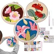 Embroidery Beginner Kits | Crafts for Adults with Floral Pattern | Instruction Included, 3X Sewing Set Handmade Craft for Kids and Adults