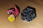 D&D Dungeons & Dragons Red Dragon w/ Dice & Black D20 W/ Silver Trim Lapel Pin
