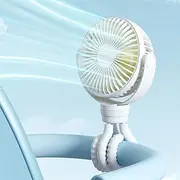 JISULIFE Mini Stroller Fan Clip-on for Baby, 4000mAh Portable Battery Operated or USB Rechargeable Fan with 4 Speeds, 360°Rotatable and Flexible Tripod for Handheld/Desk/Car Seat - Starlight White