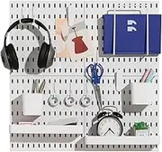 Keepo Pegboard Combination Kit, 4 Pegboards and 14 Accessories Modular Hanging for Wall Organizer, Crafts Organization, Ornaments Display, Nursery Storage | Peg Board (White, 56 * 56 cm)