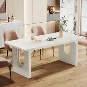 Tribesigns Modern Dining Table for 6 to 8 People, 71" Large Kitchen Dining Table with Wood Pedestal Base, Rectangular Long Dinner Table for Kitchen, Dining Room, Living Room, White