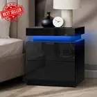 RGB LED Bedside Table 2-Drawer Nightstand Cabinet for Bedroom – Black