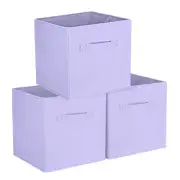 3Pcs Fabric Storage Bins, 11 Inch Cube Storage Bin for Shelf Closet, Purple