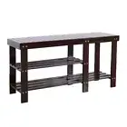 Bamboo Shoe Rack with Boots Compartment 90cm Coffee Color Strip Design