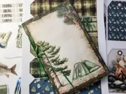 Junk Journal Booklet "GREAT OUTDOORS" Handmade Camping Fishing Hiking & Ephemera