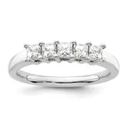 0.70ct. CZ Solid Real 14K White Gold 5-Stone Wedding Band Ring