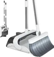 180° Rotating Broom and Dustpan Combo with Teeth, Long Handle Broom with Upright Standing Dustpan for Kitchen, Living Room, Office Floor Cleaning