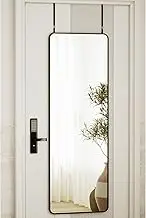 VooBang 14"x48" Full Length Over The Door Mirror, Aluminum Alloy Frame Full Body Mirror with Height-Adjustable Hangers, Hanging Leaning Against Wall for Dorm, Black