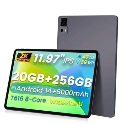 12 inch Android 14 Tablets, 4G Cellular Tablet with SIM Card Slot, Silver Gray